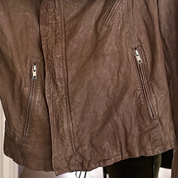 LINE Light Brown Textured Lambskin Motorcycle Jacket - Size L - Picture 4 of 12